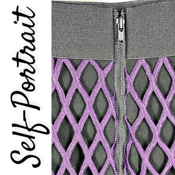 NWT Self-Portrait Cutwork Lace Pencil Skirt in Deep Purple & Black, Size 0 - Picture 9 of 12